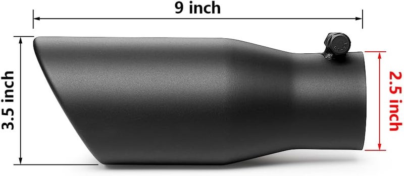 A-KARCK Exhaust Tip 2.5 Inch Inlet, 2.5" Inlet 3.5" Outlet 9" Long Black Coated Finish Muffler Tip For Truck Tailpipe, Stainless Steel Rolled Edge - Image 2
