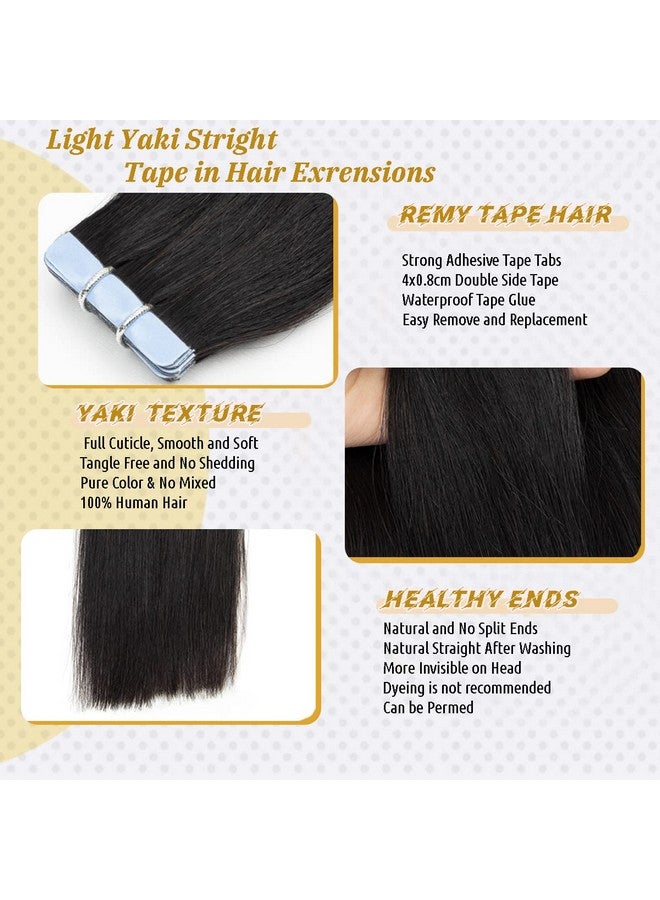 Smavida Human Hair Light Yaki Straight Tape In Extensions For Black Women Black Tape In Hair Extensions 20Pcs Skin Weft Yaki Straight Tape In Human Hair 9A Brazilian Yaki Hair - Image 4