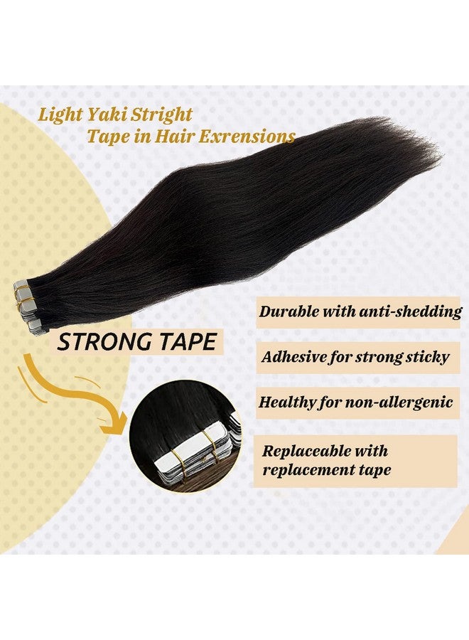 Smavida Human Hair Light Yaki Straight Tape In Extensions For Black Women Black Tape In Hair Extensions 20Pcs Skin Weft Yaki Straight Tape In Human Hair 9A Brazilian Yaki Hair - Image 3