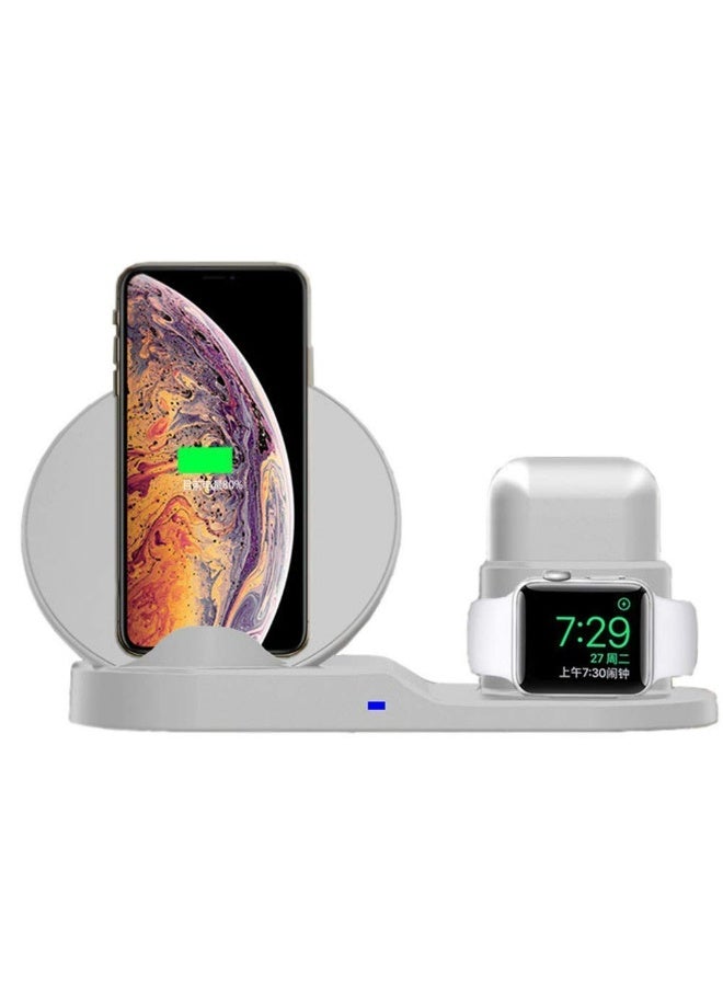 Wireless Charger 3 in 1 Wireless Fast Charging Station Compatible with iWatch 8/7/6/5/4/3/2 SE/AirPods 2 Pro/iPhone 14/13/12/11/11Pro Max/X/XS/Galaxy S22/S21 (White) - Image 1