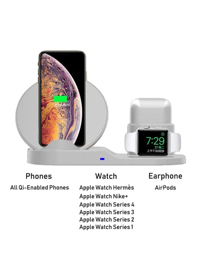 Wireless Charger 3 in 1 Wireless Fast Charging Station Compatible with iWatch 8/7/6/5/4/3/2 SE/AirPods 2 Pro/iPhone 14/13/12/11/11Pro Max/X/XS/Galaxy S22/S21 (White) - Image 2