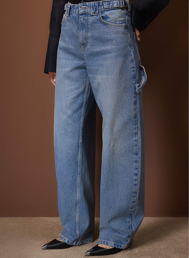 trendyol Blue Accessory Detailed Carpenter High Waist Baggy Jeans - Image 3