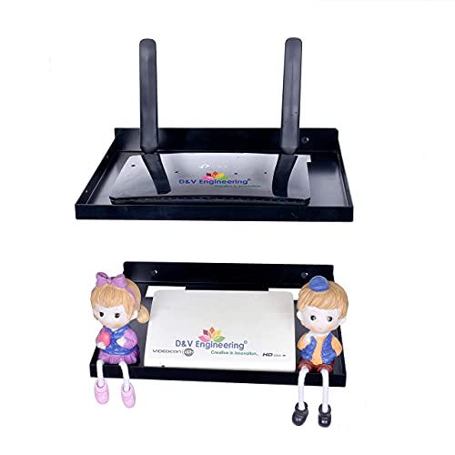 D&V ENGINEERING - Creative in innovation D&V Engineering Metal Heavy Duty, Sturdy Design, Wall Mount Stand/Set Top Box/WiFi Router Stand, Tray Size-11"X 9" - Black (Set of 2) - Image 2