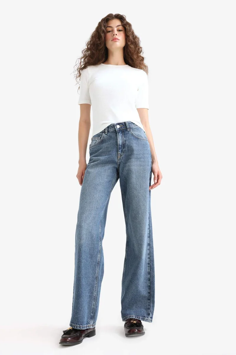 Defacto Straight Wide Leg High Waist Long Jeans
