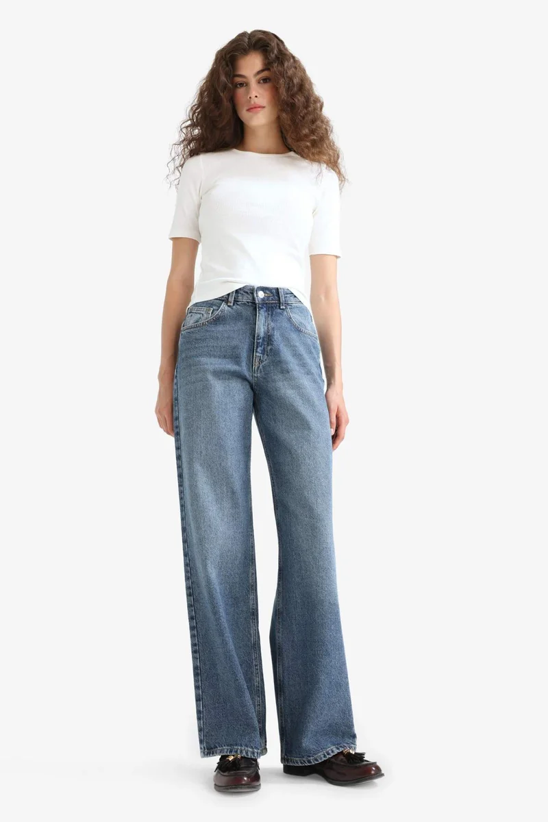 Defacto Straight Wide Leg High Waist Long Jeans
