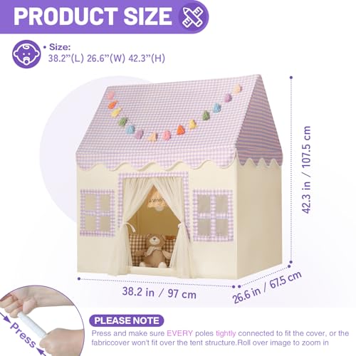 Senodeer Kids Play Tent Indoor Mat Tassel Garland Star Lights Purple Checkered Girls Tent Playhouse Kids Toys for Boy Girl Birthday Gift - Image 5