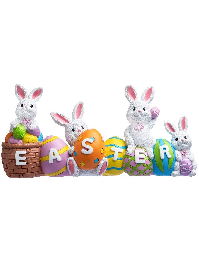 JOYIN Easter Bunny Eggs with The Word Easter Resin Centerpiece Decor 4 Rabbits Bunny & Egg Tabletop Figuring for Home and Office Decoration - Image 1