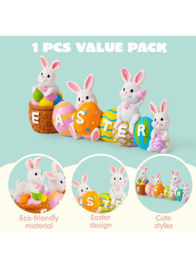 JOYIN Easter Bunny Eggs with The Word Easter Resin Centerpiece Decor 4 Rabbits Bunny & Egg Tabletop Figuring for Home and Office Decoration - Image 2