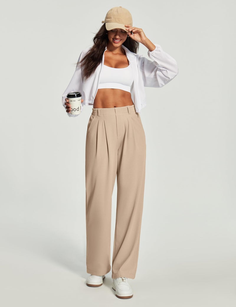 Heathyoga Wide Leg Stretchy Work Pants Women Pull on Dress Pants High Waisted Business Casual Trousers Slacks for Women Khaki - Image 2