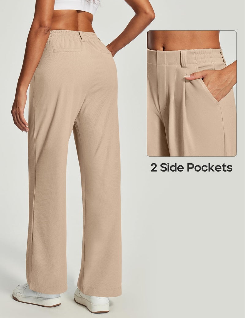 Heathyoga Wide Leg Stretchy Work Pants Women Pull on Dress Pants High Waisted Business Casual Trousers Slacks for Women Khaki - Image 3