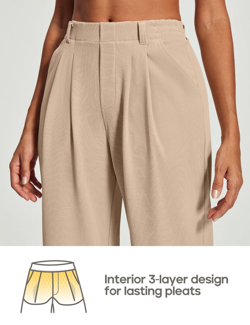 Heathyoga Wide Leg Stretchy Work Pants Women Pull on Dress Pants High Waisted Business Casual Trousers Slacks for Women Khaki - Image 5