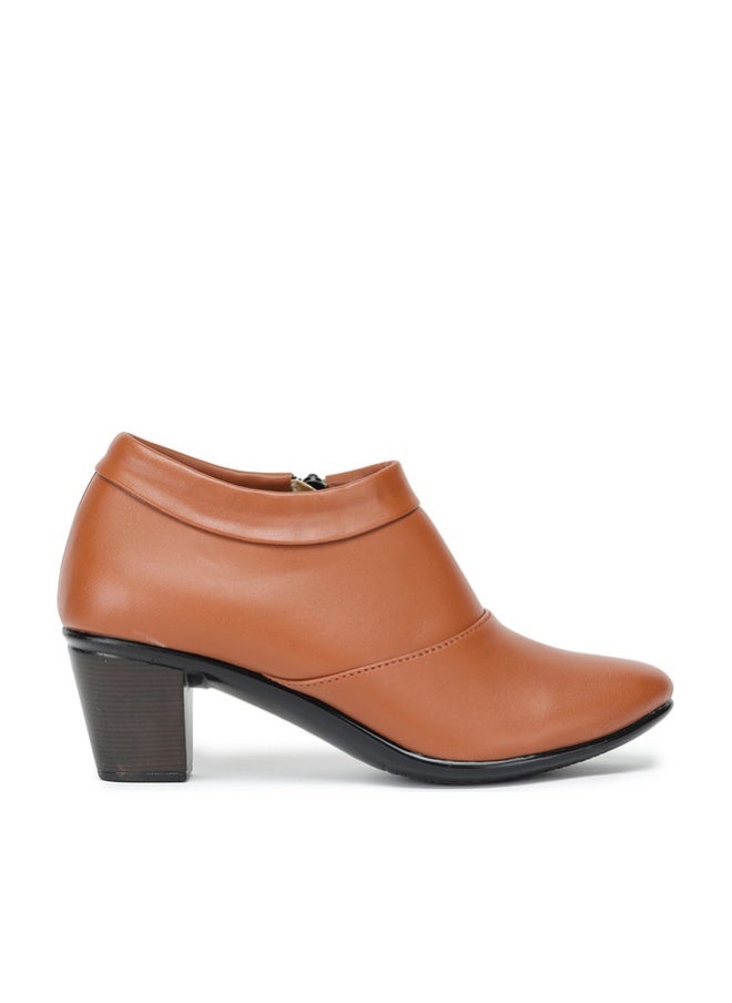 She Zone Tan Brown Solid Block Boots for Women - Image 1