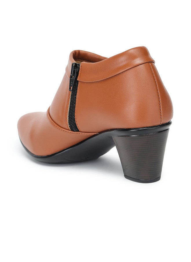 She Zone Tan Brown Solid Block Boots for Women - Image 3