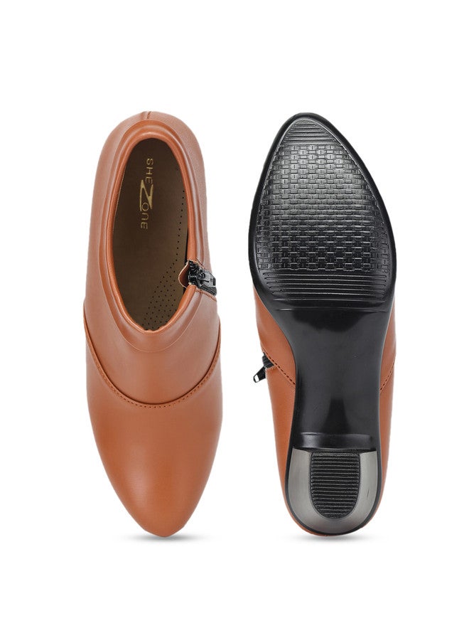 She Zone Tan Brown Solid Block Boots for Women - Image 5