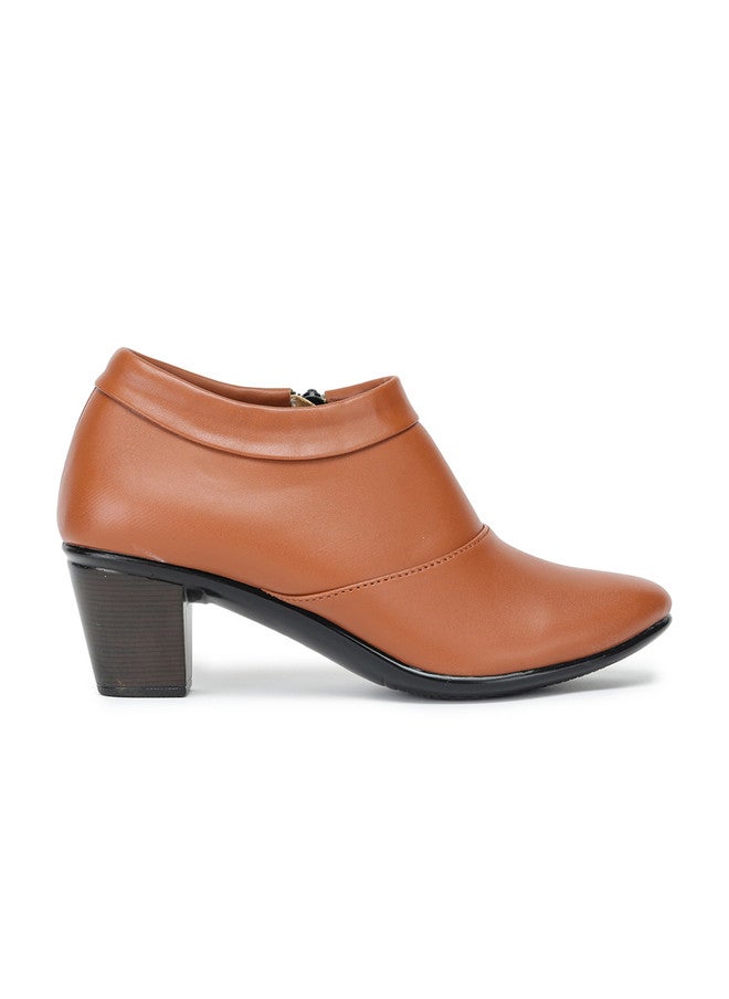 She Zone Tan Brown Solid Block Boots for Women - Image 4