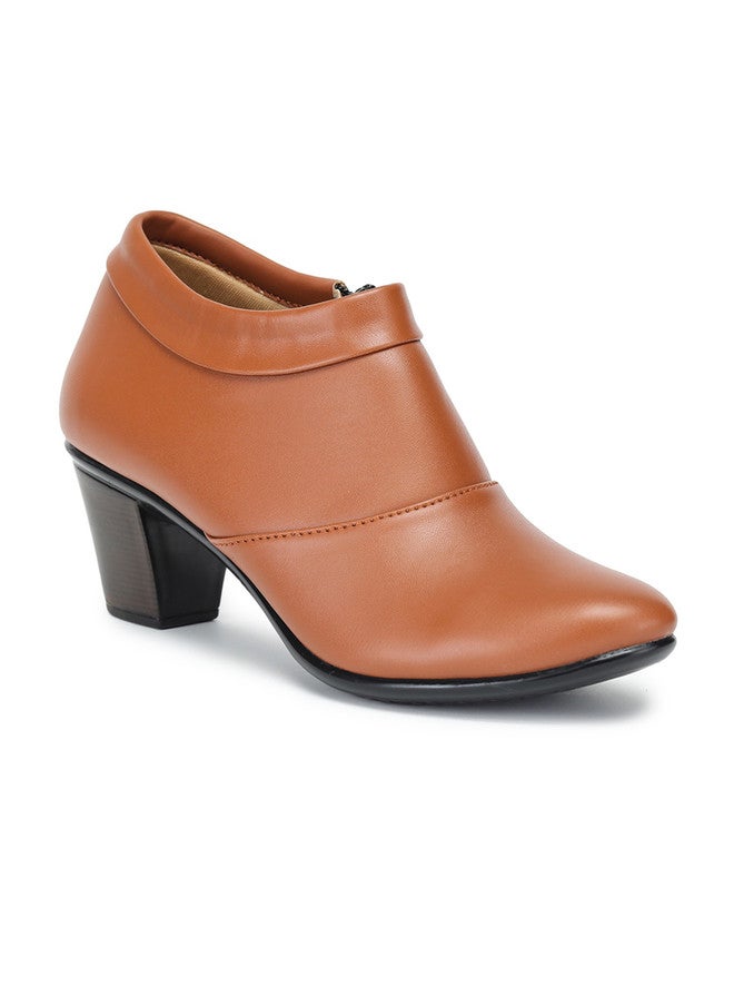 She Zone Tan Brown Solid Block Boots for Women - Image 2