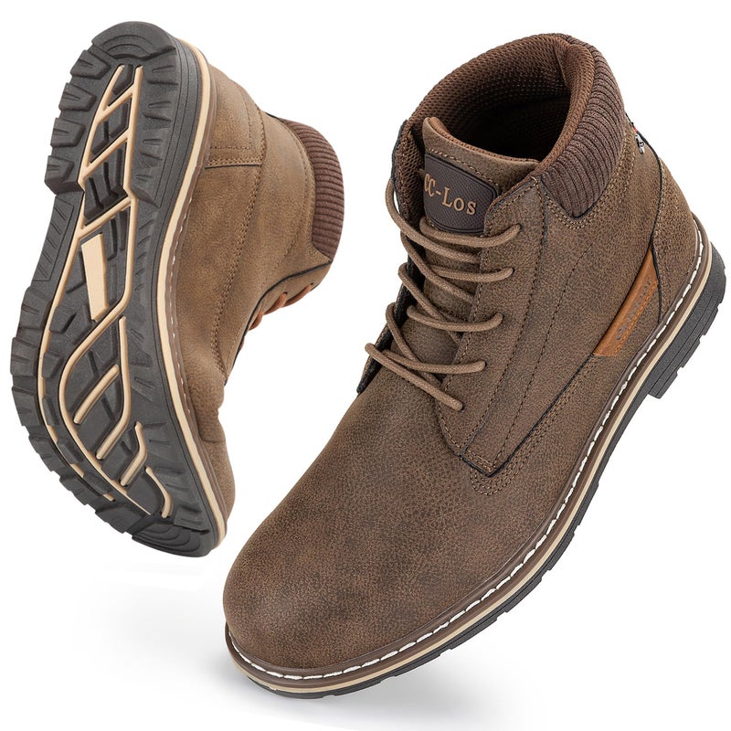CC-Los Men's Hiking Boots Casual Chukka Boots Water-Resistant Work Ankle Boots for Men Size 8-14 Brown - Image 1