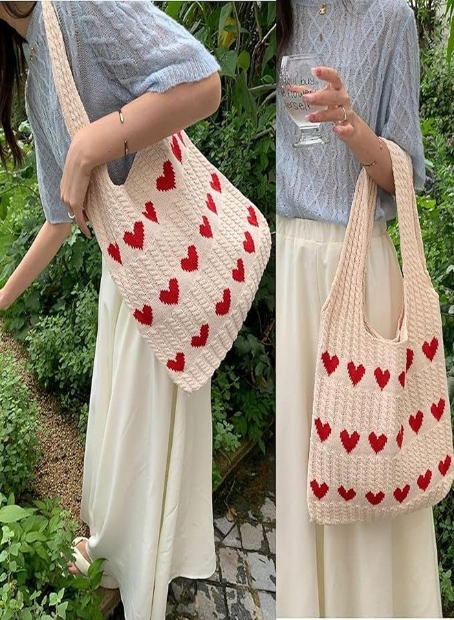DAONPHARI Knitted Love Art Single Shoulder Tote Handbag Large Capacity Bag Shopping Bag | Spacious & Functional | Comfortable Shoulder Strap | Stylish Knitted Design - Image 5