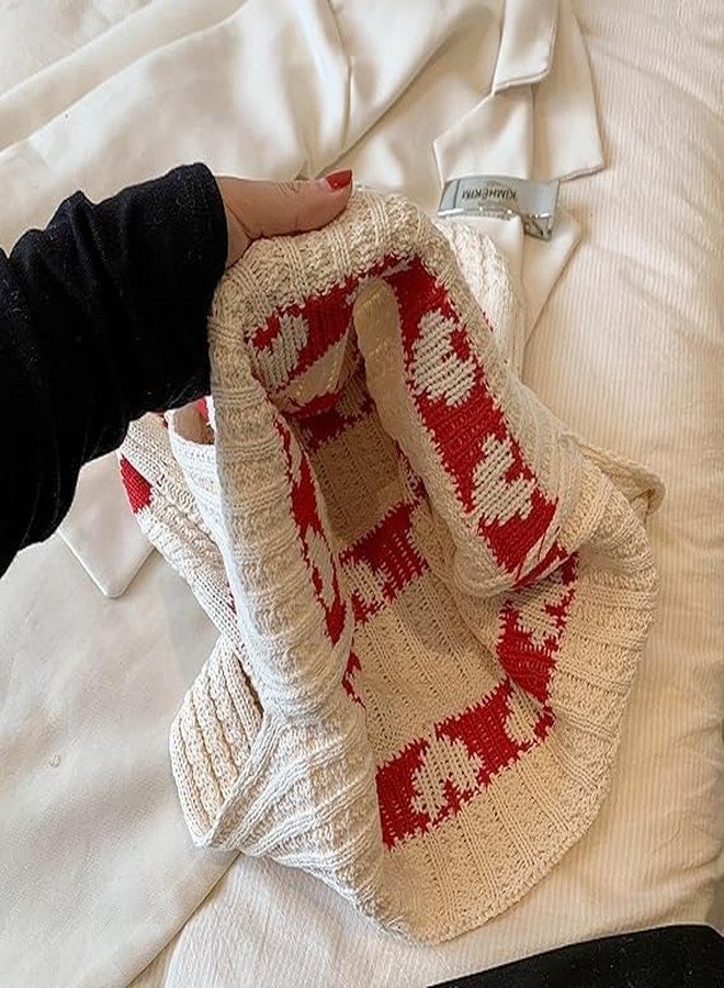 DAONPHARI Knitted Love Art Single Shoulder Tote Handbag Large Capacity Bag Shopping Bag | Spacious & Functional | Comfortable Shoulder Strap | Stylish Knitted Design - Image 2