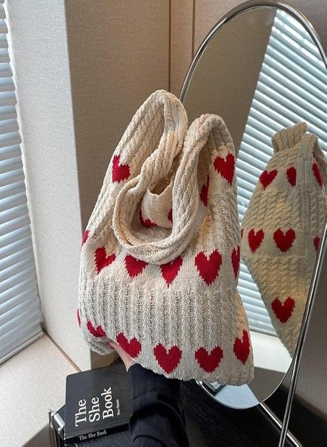 DAONPHARI Knitted Love Art Single Shoulder Tote Handbag Large Capacity Bag Shopping Bag | Spacious & Functional | Comfortable Shoulder Strap | Stylish Knitted Design - Image 3