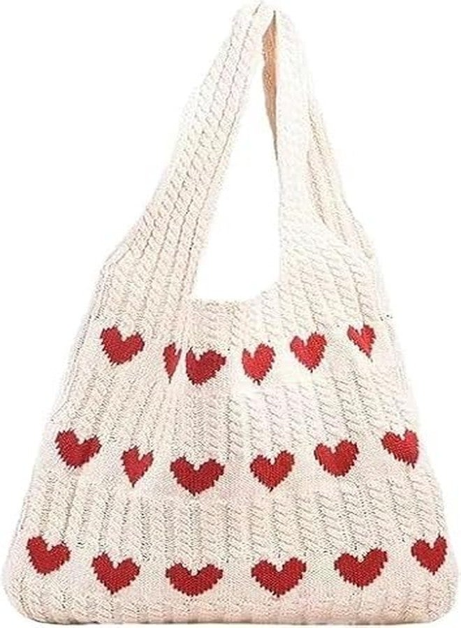 DAONPHARI Knitted Love Art Single Shoulder Tote Handbag Large Capacity Bag Shopping Bag | Spacious & Functional | Comfortable Shoulder Strap | Stylish Knitted Design - Image 1
