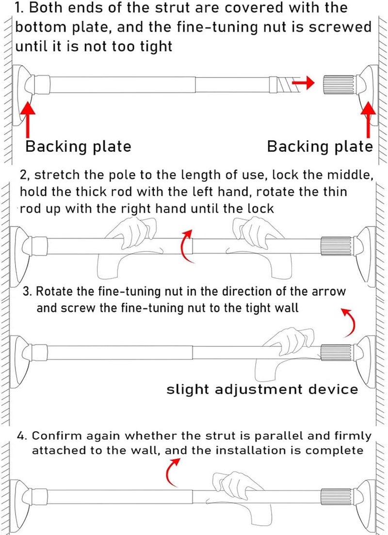 klarako Drill-Free Adjustable Rod, Clothing Hanger Wardrobe Telescopic Rod, Drill-Free Multifunctional Adjustable Rod,Adjustable Tension Curtain Rod,Heavy Duty Shower Curtain Rod (1.26 Inch,50 — 94 Inch) - Image 5