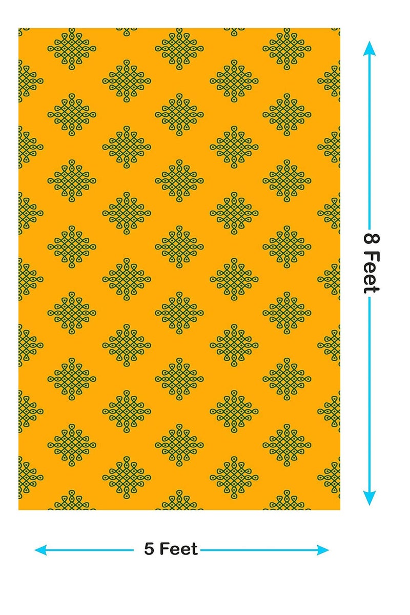S2S Yellow Backdrop Cloth for Pooja Decoration Traditional, Background Decoration Cloth for Pooja Background Curtain Cloth for Festival Fabric (Small Muggu Mango with Green) - Image 2