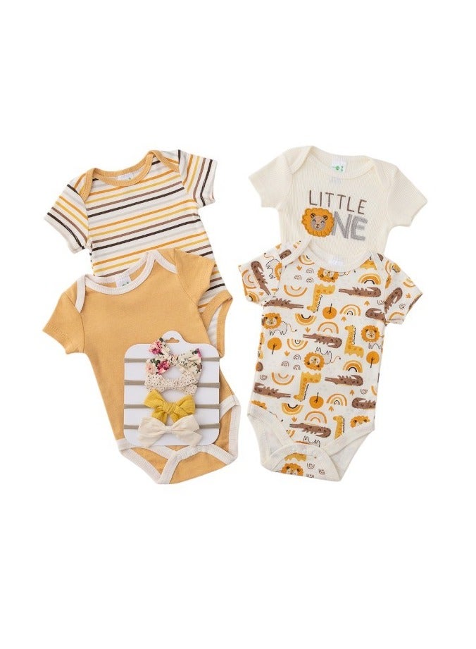 Bambimici Bambimici Lion Print Babysuit 4-Piece Set with Headbands- Yellow  - Image 2