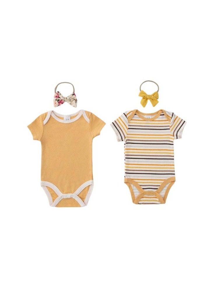 Bambimici Bambimici Lion Print Babysuit 4-Piece Set with Headbands- Yellow  - Image 3