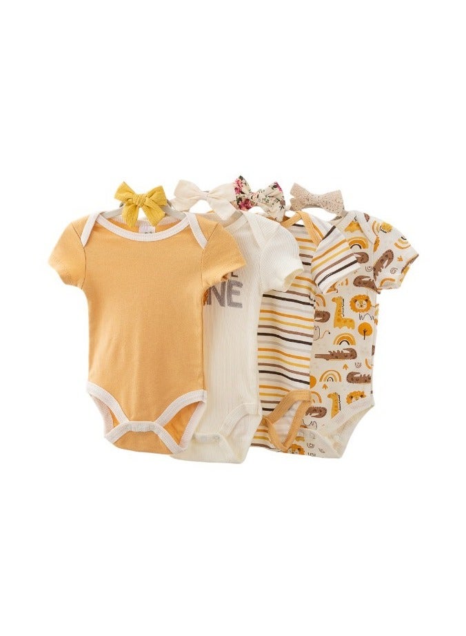 Bambimici Bambimici Lion Print Babysuit 4-Piece Set with Headbands- Yellow  - Image 5