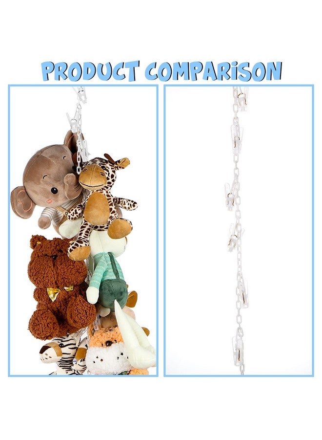 Hotop 2 Pcs Stuffed Animals Storage Chain Hanging Organizer with Plastic Clips Plush Toys Holder with Hooks for Wall Decor bedroom Storage(White) - Image 4