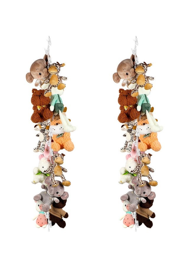 Hotop 2 Pcs Stuffed Animals Storage Chain Hanging Organizer with Plastic Clips Plush Toys Holder with Hooks for Wall Decor bedroom Storage(White) - Image 1