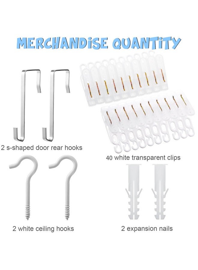 Hotop 2 Pcs Stuffed Animals Storage Chain Hanging Organizer with Plastic Clips Plush Toys Holder with Hooks for Wall Decor bedroom Storage(White) - Image 3