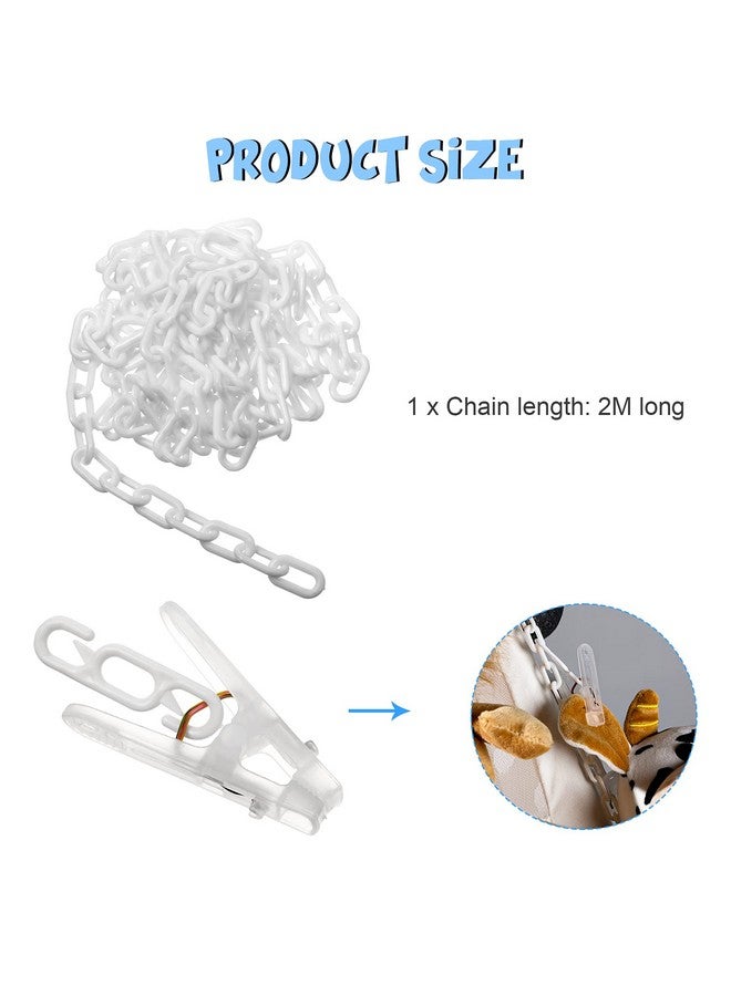 Hotop 2 Pcs Stuffed Animals Storage Chain Hanging Organizer with Plastic Clips Plush Toys Holder with Hooks for Wall Decor bedroom Storage(White) - Image 2