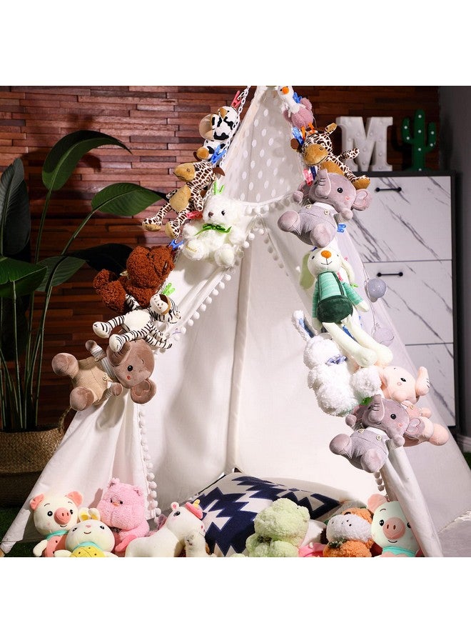 Hotop 2 Pcs Stuffed Animals Storage Chain Hanging Organizer with Plastic Clips Plush Toys Holder with Hooks for Wall Decor bedroom Storage(White) - Image 5