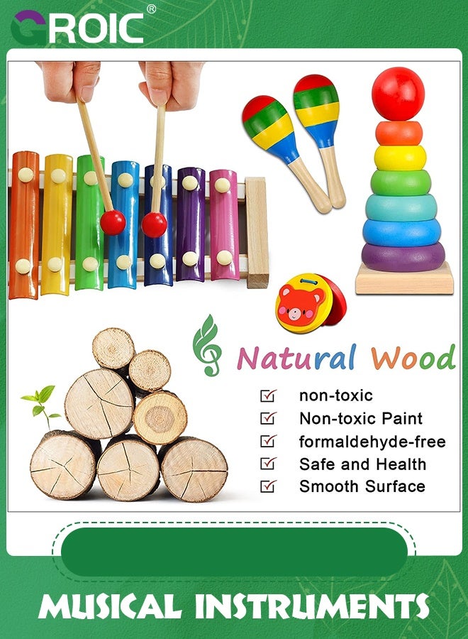 Toddler Musical Instruments,Wooden Percussion Instruments for Baby Kids Preschool Educational Musical Toys Set,Kids Musical Instruments Set with Carrying Bag,Educational Toys