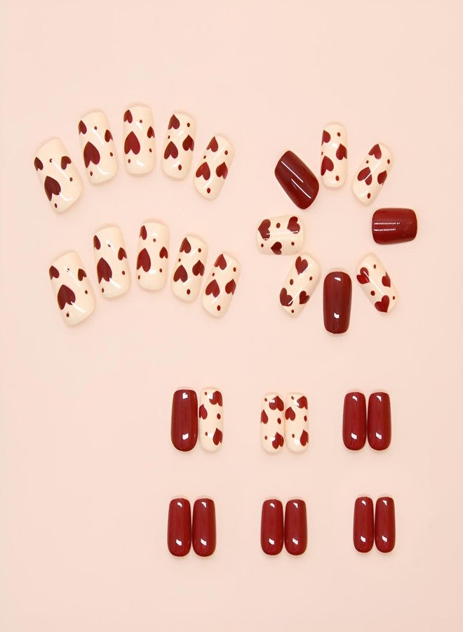 winthrop Valentine's Day Press on Nails Short Square Red Fake Nails Love Acrylic Full Cover False Nails Set, Natural Perfectly Reusable Stick on Nails Suitable for Women Girls - Image 4