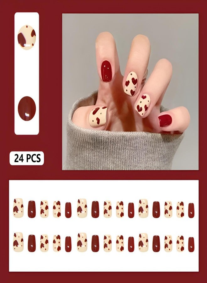 winthrop Valentine's Day Press on Nails Short Square Red Fake Nails Love Acrylic Full Cover False Nails Set, Natural Perfectly Reusable Stick on Nails Suitable for Women Girls - Image 2