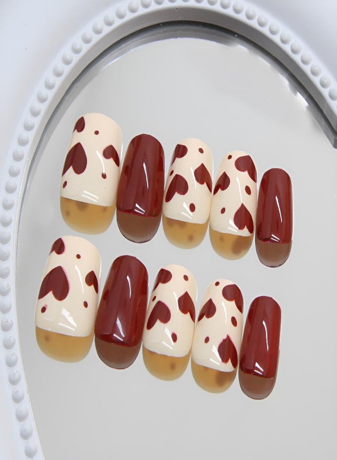 winthrop Valentine's Day Press on Nails Short Square Red Fake Nails Love Acrylic Full Cover False Nails Set, Natural Perfectly Reusable Stick on Nails Suitable for Women Girls - Image 3