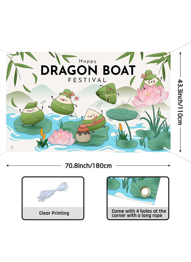 Ticuenicoa Ticuenicoa Happy Dragon Boat Festival Banner  708x433in Lotus Leaves Lotus Flowers and Zongzi Design Vibrant Colors for Festive Decor  - Image 3