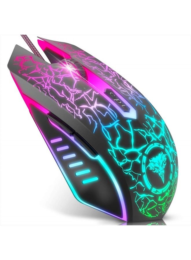 BENGOO Gaming Mouse Wired, USB Optical Computer Mice with RGB Backlit, 4 Adjustable DPI Up to 3600, Ergonomic Gamer Laptop PC Mouse with 6 Programmable Buttons for Windows 7/8/10/XP Vista Linux -Black  - Image 1