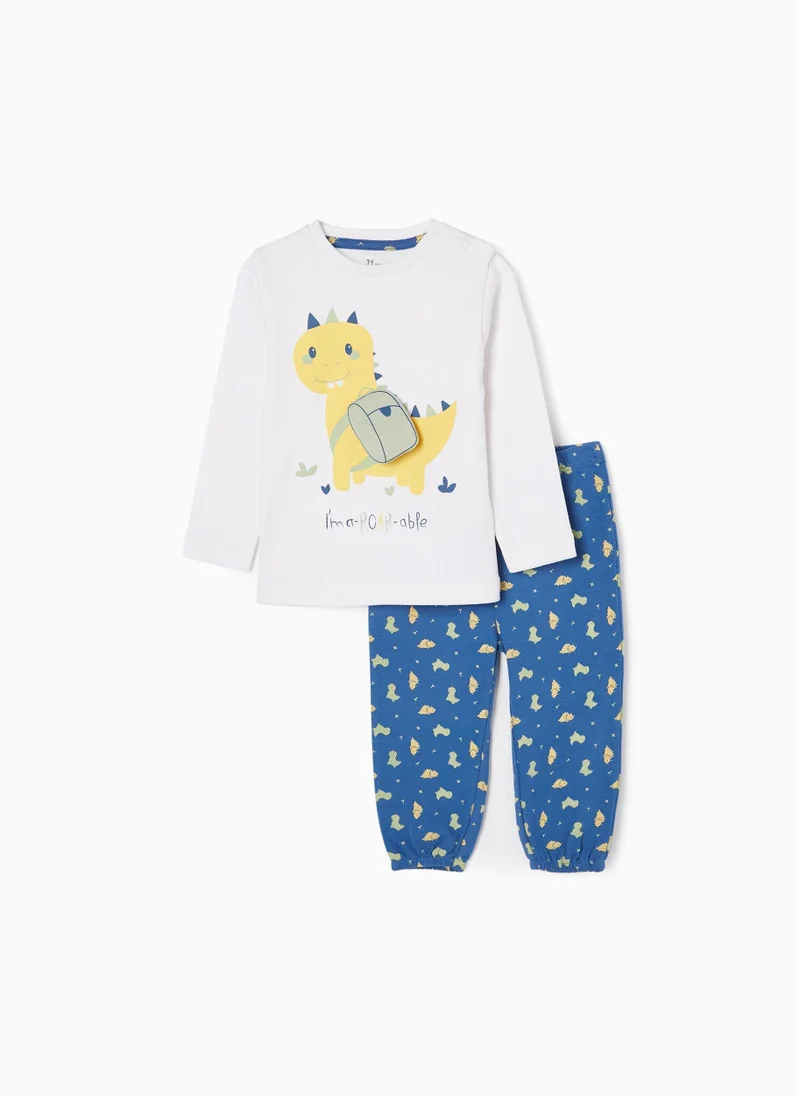 Zippy Cotton Pyjamas for Baby Boys 'Dinosaur', White/Blue