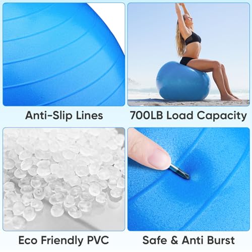 APEXUP Yoga Ball Exercise Ball, Anti Slip Stability Ball Chair, Heavy Duty Large Gym Ball for Fitness, Balance, Core Workout and Physical Therapy (M (19"~22'') 55cm, Blue) - Image 3