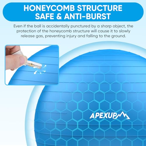 APEXUP Yoga Ball Exercise Ball, Anti Slip Stability Ball Chair, Heavy Duty Large Gym Ball for Fitness, Balance, Core Workout and Physical Therapy (M (19"~22'') 55cm, Blue) - Image 4