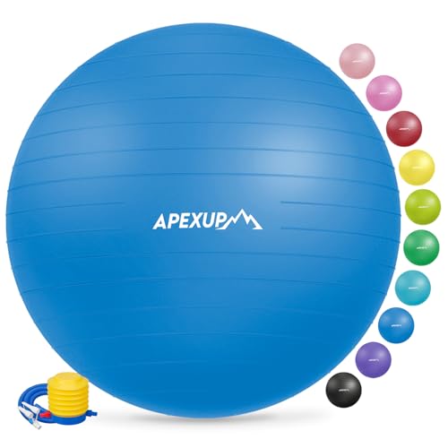 APEXUP Yoga Ball Exercise Ball, Anti Slip Stability Ball Chair, Heavy Duty Large Gym Ball for Fitness, Balance, Core Workout and Physical Therapy (M (19"~22'') 55cm, Blue) - Image 1