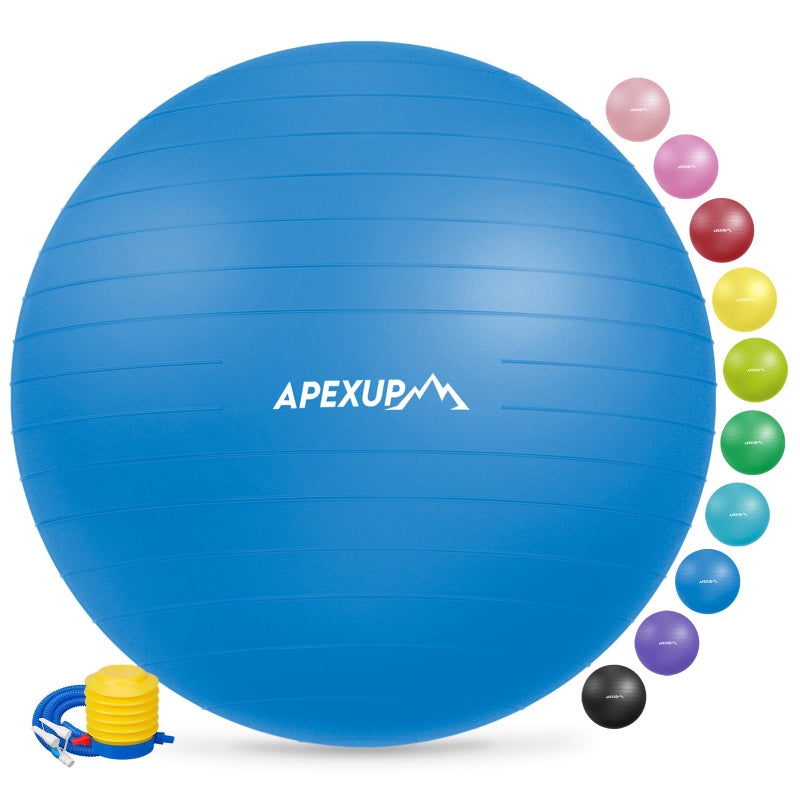 APEXUP Yoga Ball Exercise Ball, Anti Slip Stability Ball Chair, Heavy Duty Large Gym Ball for Fitness, Balance, Core Workout and Physical Therapy (M (19"~22'') 55cm, Blue) - Image 2