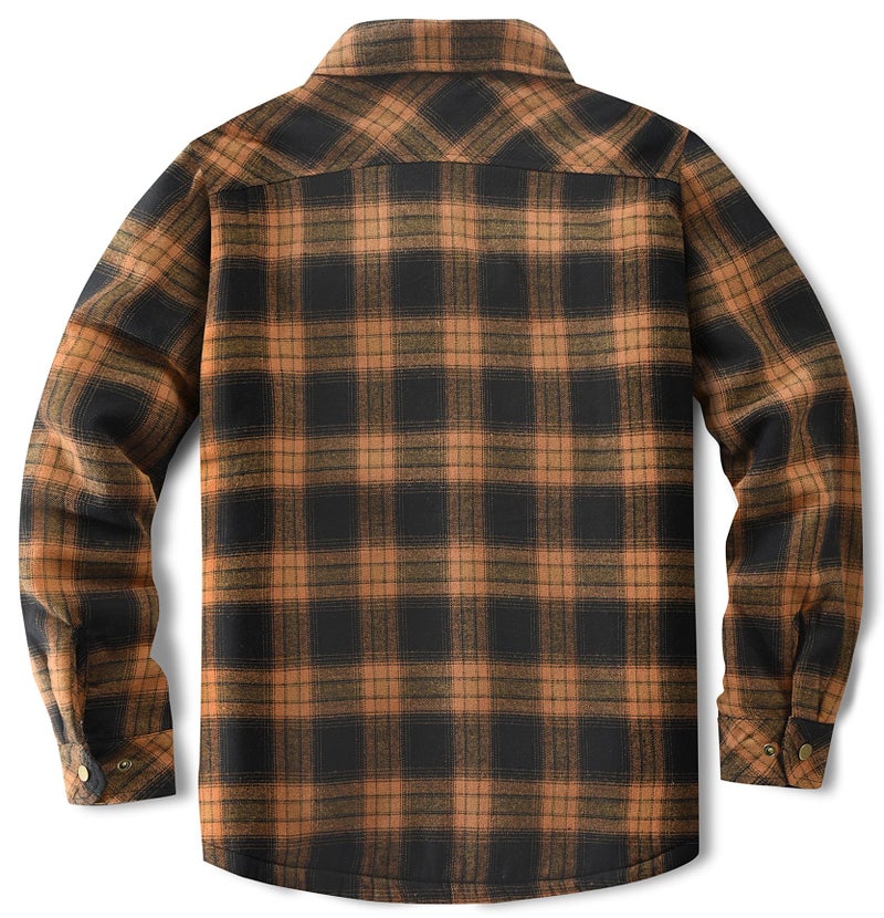 Puwasa Men's Sherpa Lined Cotton Flannel Shirt Jacket Plaid Button Up Jacket Coat for Men with Pocket Orange Small - Image 4
