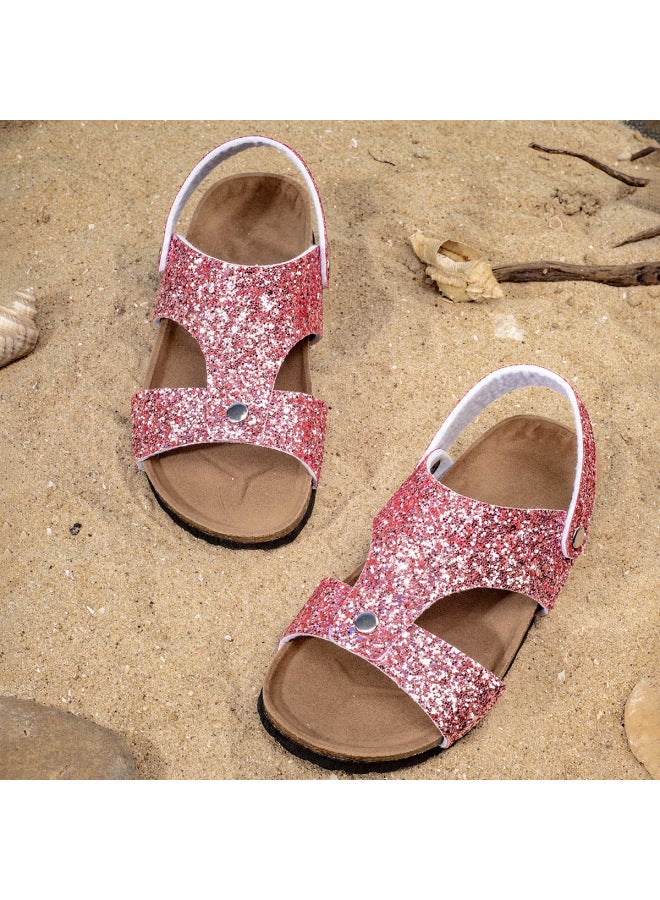And Retail 24 New Summer Trendy Glitter Glitter Girls Two-wear Children's Sandals Cork Leisure