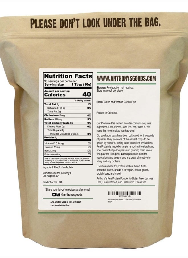 Anthony's - Premium Pea Protein, 2 lb, Plant Based, Gluten Free, Unflavored, Vegan, Keto Friendly, Made from Peas - Image 1