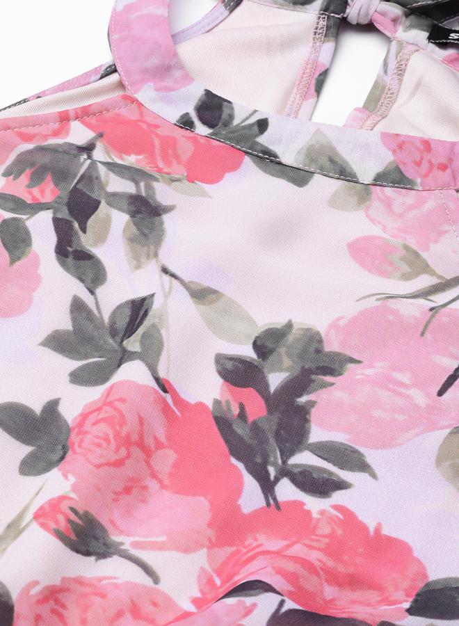 SASSAFRAS Floral Print Halter Neck Maxi Dress - Image 4
